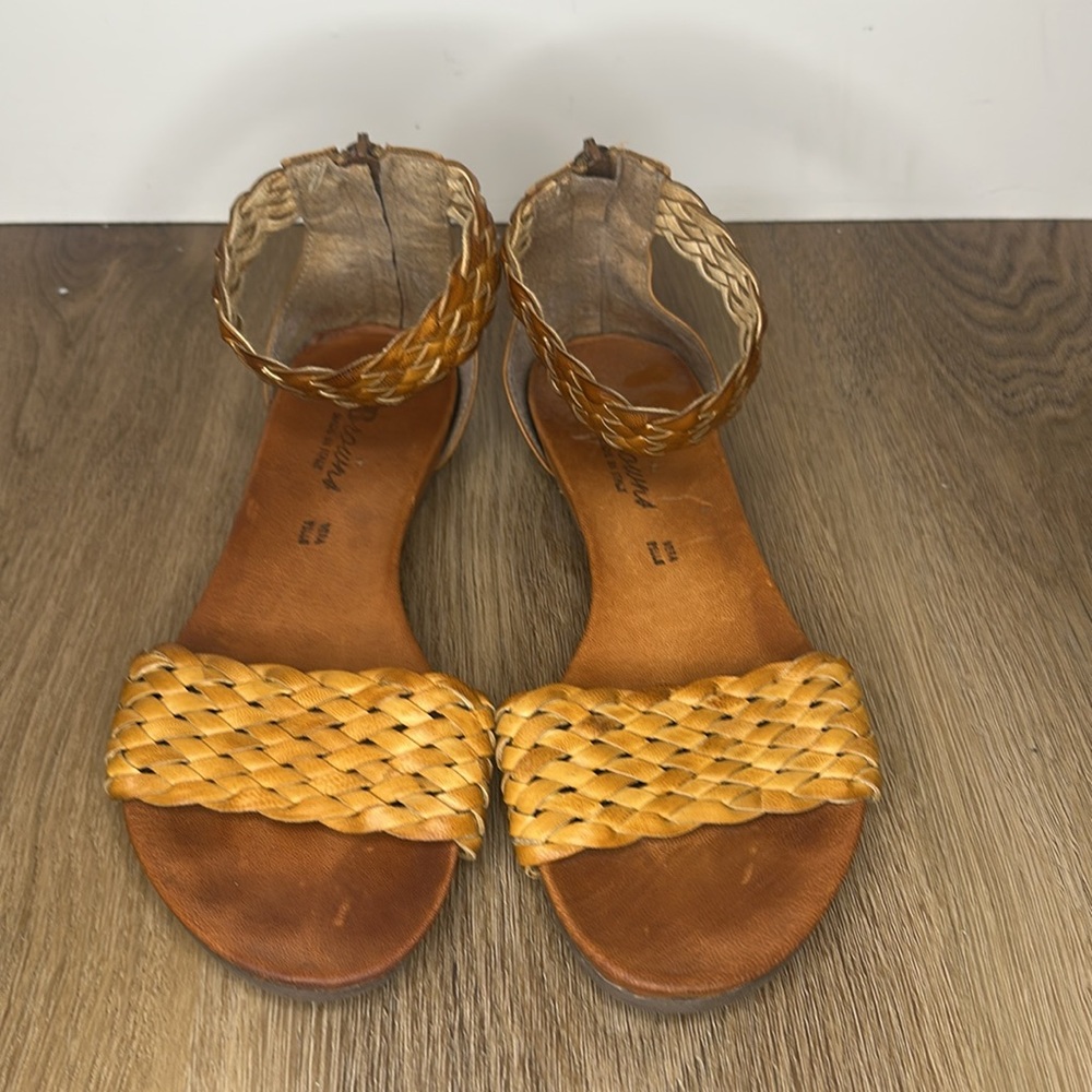 Leather Sandals Warm Tan Boho Woven Flat Sandals Size 36 (US 6) Summer BROWNS - Picture 5 of 16